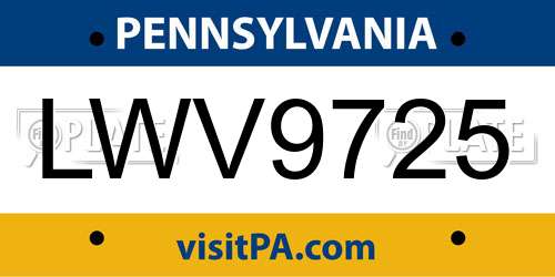 LWV9725 Pennsylvania License Plate
