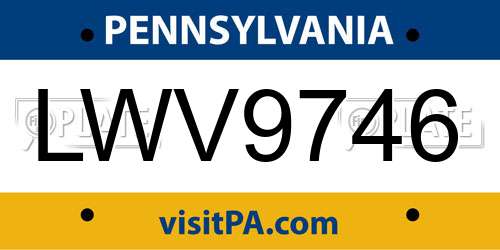 LWV9746 Pennsylvania License Plate