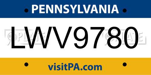 LWV9780 Pennsylvania License Plate