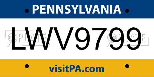 LWV9799 Pennsylvania License Plate