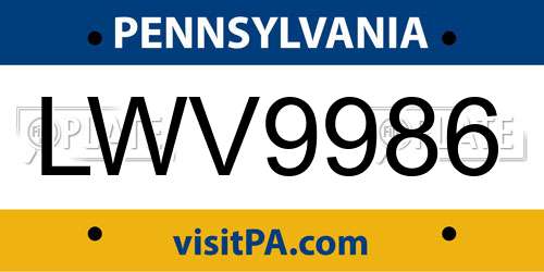 LWV9986 Pennsylvania License Plate