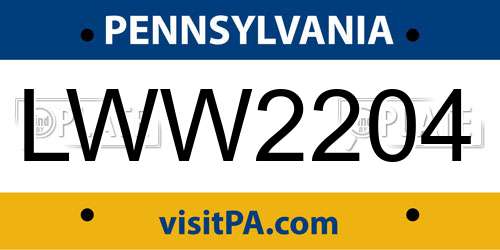 LWW2204 Pennsylvania License Plate