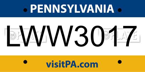 LWW3017 Pennsylvania License Plate