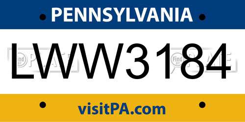 LWW3184 Pennsylvania License Plate