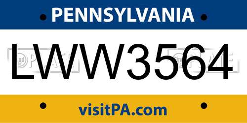 LWW3564 Pennsylvania License Plate