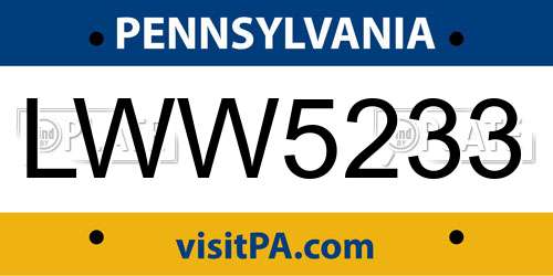 LWW5233 Pennsylvania License Plate