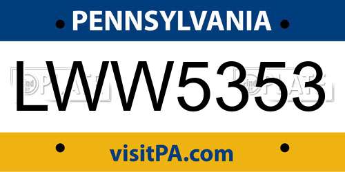 LWW5353 Pennsylvania License Plate