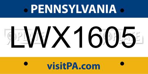 LWX1605 Pennsylvania License Plate