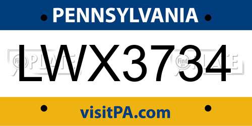 LWX3734 Pennsylvania License Plate