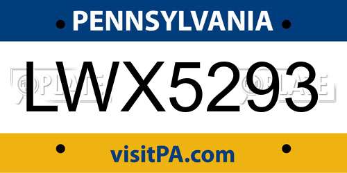 LWX5293 Pennsylvania License Plate