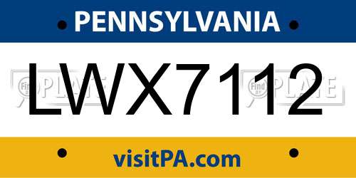 LWX7112 Pennsylvania License Plate