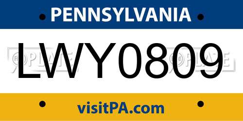 LWY0809 Pennsylvania License Plate