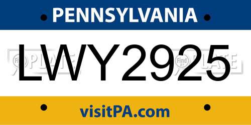 LWY2925 Pennsylvania License Plate