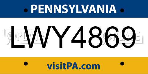 LWY4869 Pennsylvania License Plate