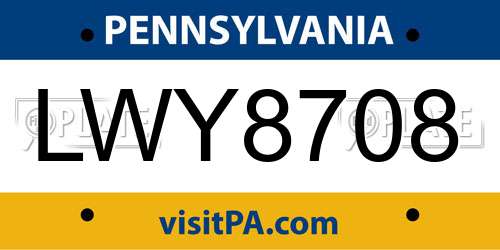 LWY8708 Pennsylvania License Plate