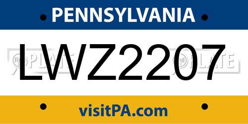 LWZ2207 Pennsylvania License Plate
