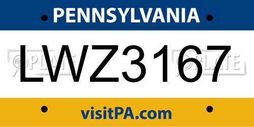 LWZ3167 Pennsylvania License Plate