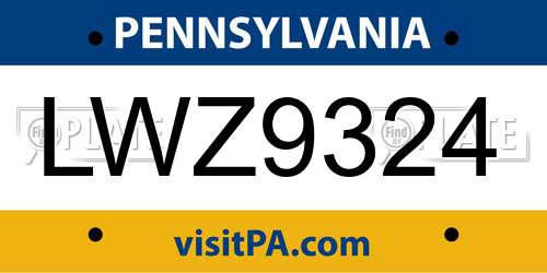 LWZ9324 Pennsylvania License Plate