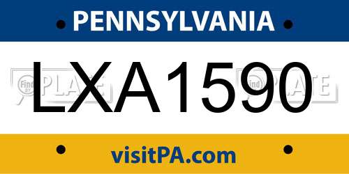 LXA1590 Pennsylvania License Plate