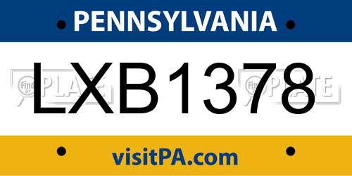 LXB1378 Pennsylvania License Plate