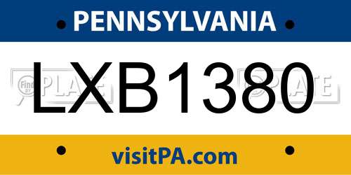 LXB1380 Pennsylvania License Plate