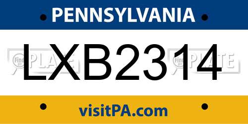 LXB2314 Pennsylvania License Plate