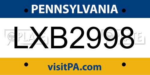 LXB2998 Pennsylvania License Plate