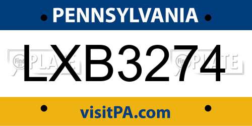 LXB3274 Pennsylvania License Plate