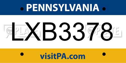 LXB3378 Pennsylvania License Plate