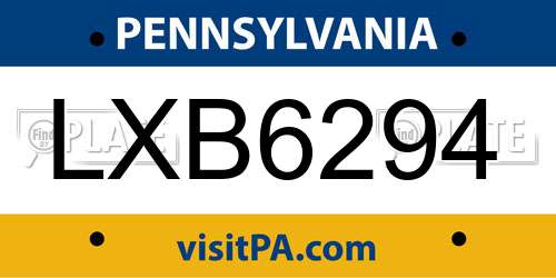 LXB6294 Pennsylvania License Plate