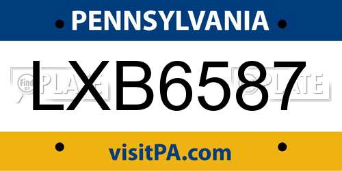 LXB6587 Pennsylvania License Plate