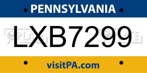 LXB7299 Pennsylvania License Plate