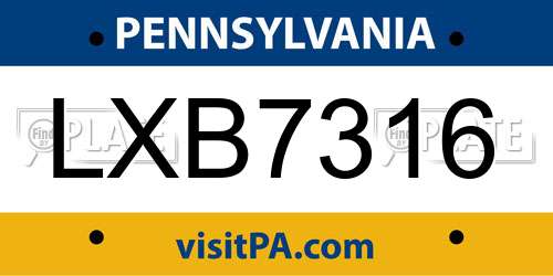 LXB7316 Pennsylvania License Plate