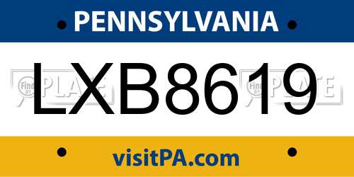 LXB8619 Pennsylvania License Plate