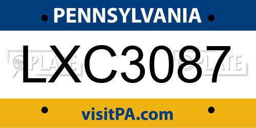 LXC3087 Pennsylvania License Plate