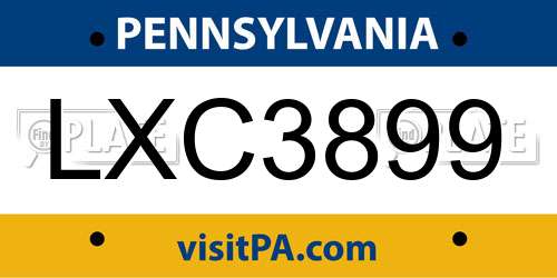 LXC3899 Pennsylvania License Plate