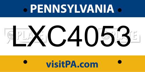 LXC4053 Pennsylvania License Plate