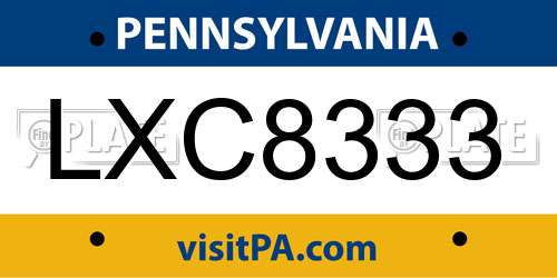 LXC8333 Pennsylvania License Plate