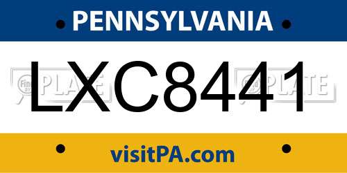 LXC8441 Pennsylvania License Plate