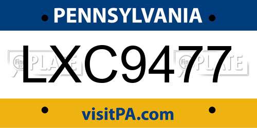 LXC9477 Pennsylvania License Plate