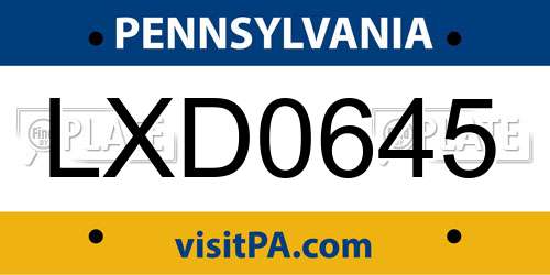 LXD0645 Pennsylvania License Plate