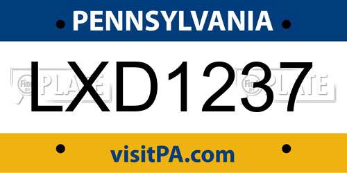 LXD1237 Pennsylvania License Plate