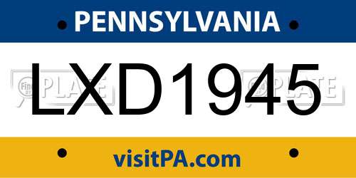 LXD1945 Pennsylvania License Plate