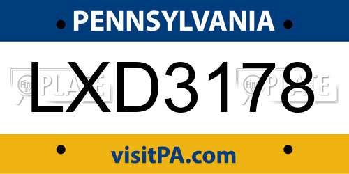 LXD3178 Pennsylvania License Plate