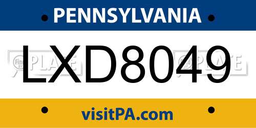 LXD8049 Pennsylvania License Plate