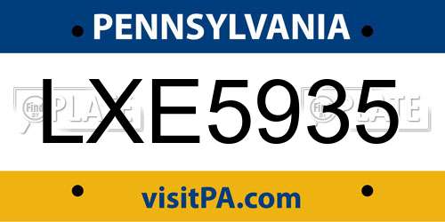 LXE5935 Pennsylvania License Plate