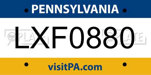 LXF0880 Pennsylvania License Plate