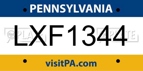LXF1344 Pennsylvania License Plate