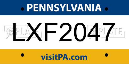 LXF2047 Pennsylvania License Plate