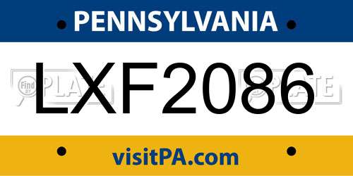 LXF2086 Pennsylvania License Plate